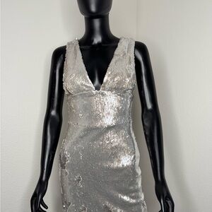 Zara Silver Sequin Backless Dress